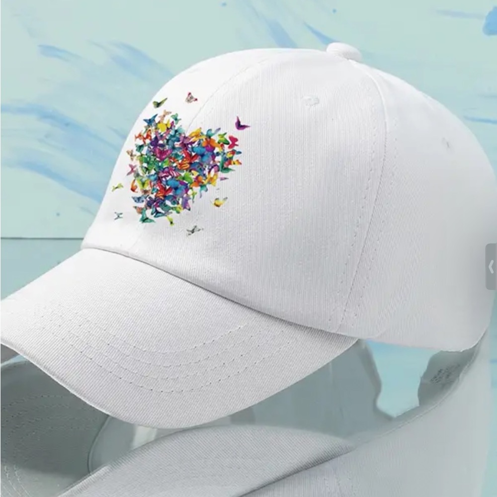 New White Butterfly Heart Ball Cap